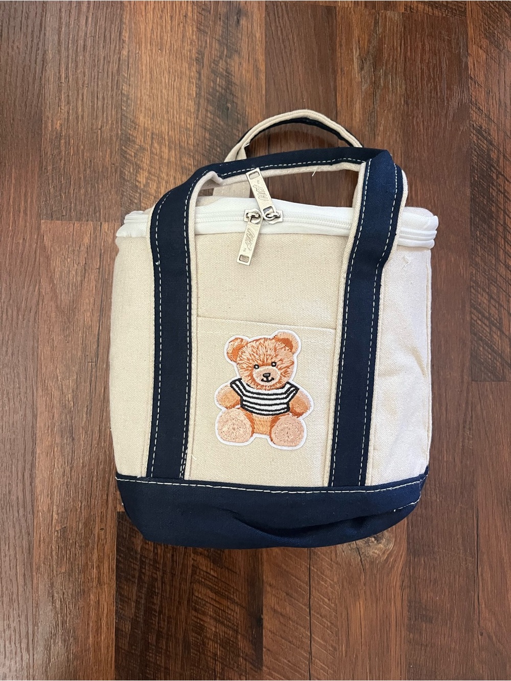 Canvas Bear Lunch Tote - Navy & Cream
